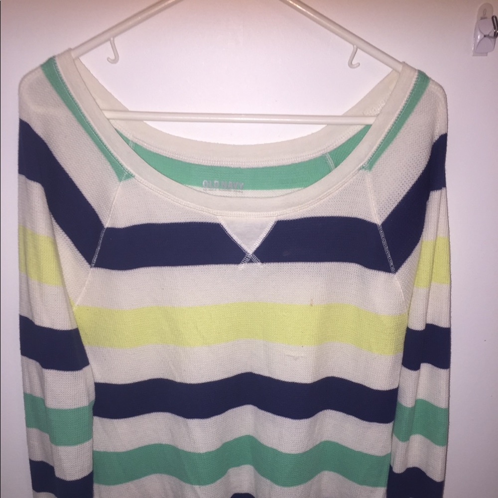 Green, Blue, Yellow, and while stripped top